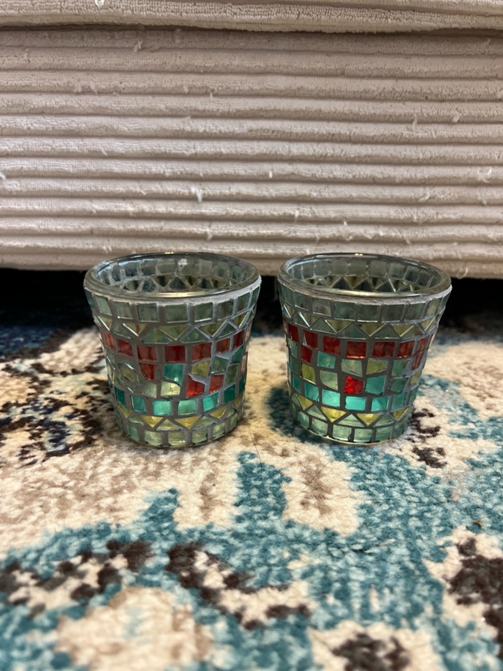 Mosaic Glass Votive Holders - Red and Teal